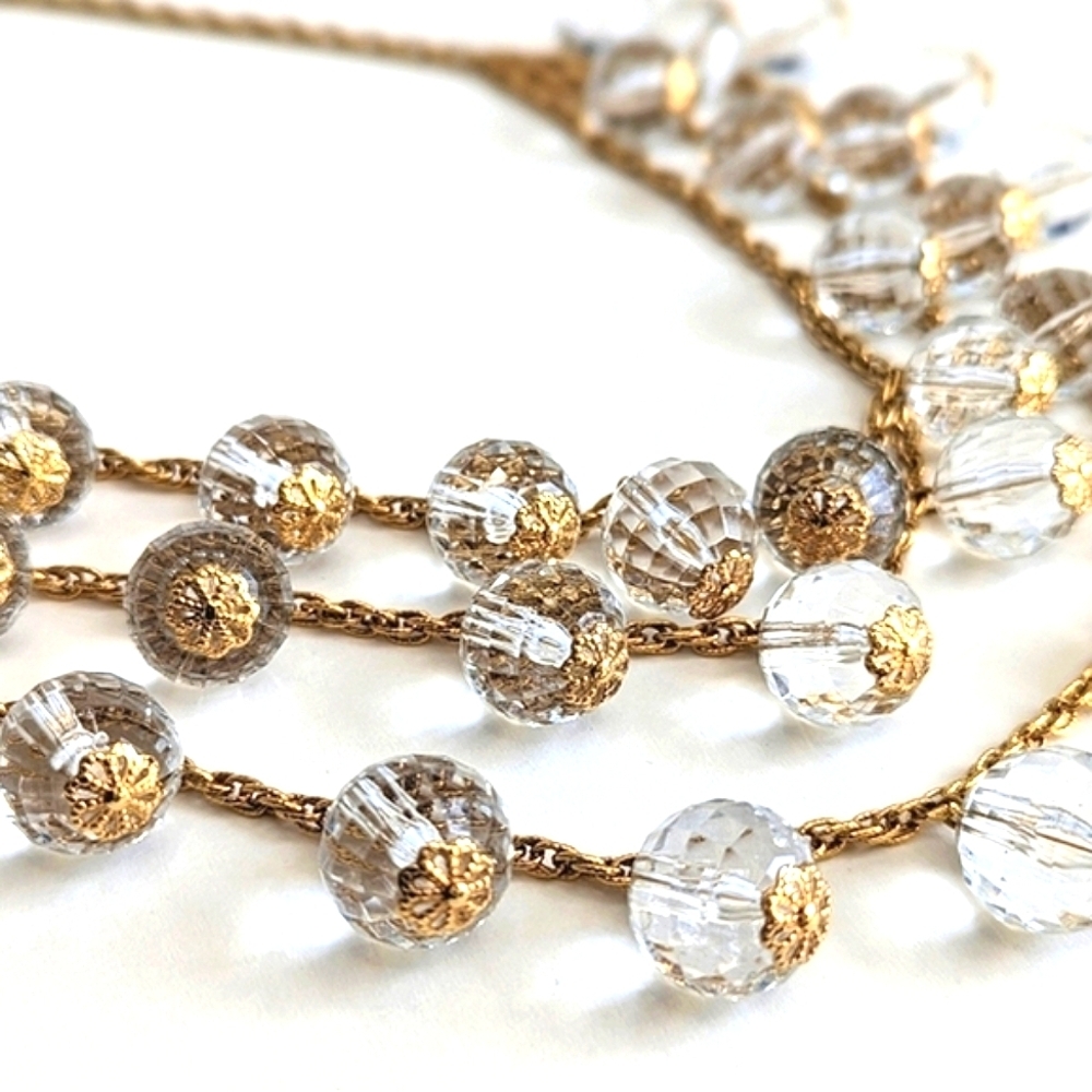 Kate Spade Chunky Statement Necklace Clear Faceted Globe Pendants Three Tiers - Picture 4 of 10